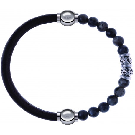 Apollon - Collection MiX - bracelet combinable cuir italien marron foncé - 10,25cm + sodalite 6mm - 10cm