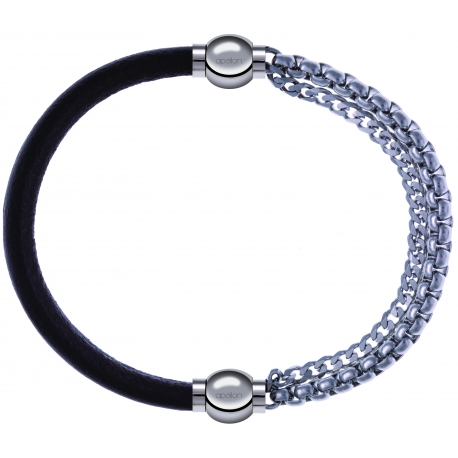 Apollon - Collection MiX - bracelet combinable cuir italien marron foncé - 10,25cm + chaines - 10,25cm