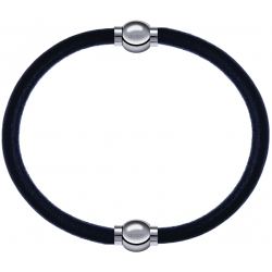 Apollon - Collection MiX - bracelet combinable cuir italien noir - 10,25cm + cuir italien noir - 10,25cm