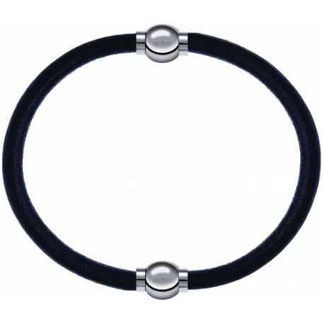 Apollon - Collection MiX - bracelet combinable cuir italien noir - 10,25cm + cuir italien noir - 10,25cm