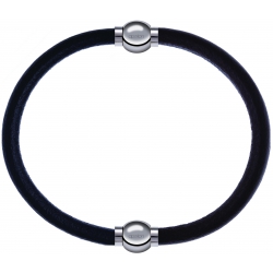 Apollon - Collection MiX - bracelet combinable cuir italien noir - 10,25cm + cuir italien marron foncé - 10,25cm
