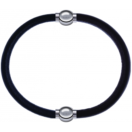 Apollon - Collection MiX - bracelet combinable cuir italien noir - 10,25cm + cuir italien marron foncé - 10,25cm