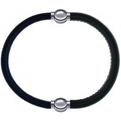 Apollon - Collection MiX - bracelet combinable cuir italien noir - 10,25cm + cuir italien vert militaire - 10,25cm