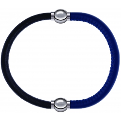 Apollon - Collection MiX - bracelet combinable cuir italien noir - 10,25cm + cuir italien bleu - 10,25cm
