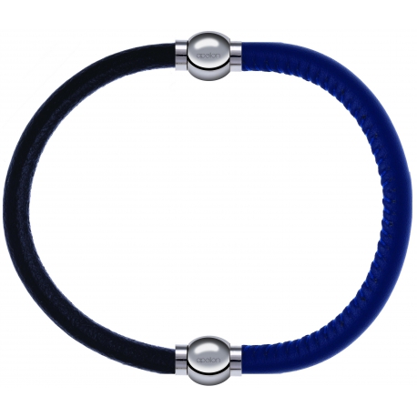 Apollon - Collection MiX - bracelet combinable cuir italien noir - 10,25cm + cuir italien bleu - 10,25cm