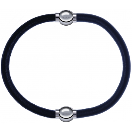 Apollon - Collection MiX - bracelet combinable cuir italien noir - 10,25cm + cuir italien gris - 10,25cm