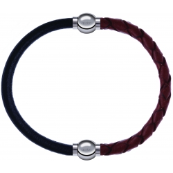 Apollon - Collection MiX - bracelet combinable cuir italien noir - 10,25cm + cuir tressé italien marron - 10,5cm