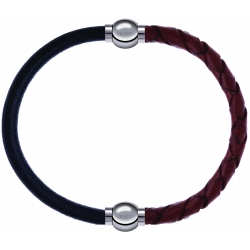 Apollon - Collection MiX - bracelet combinable cuir italien noir - 10,25cm + cuir tressé italien marron - 10,5cm