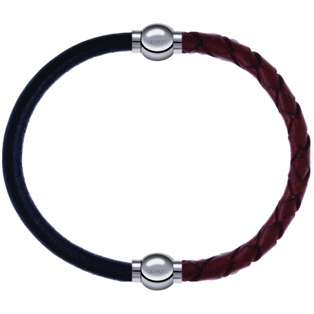 Apollon - Collection MiX - bracelet combinable cuir italien noir - 10,25cm + cuir tressé italien marron - 10,5cm