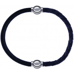 Apollon - Collection MiX - bracelet combinable cuir italien noir - 10,25cm + cuir tressé italien gris - 10,5cm