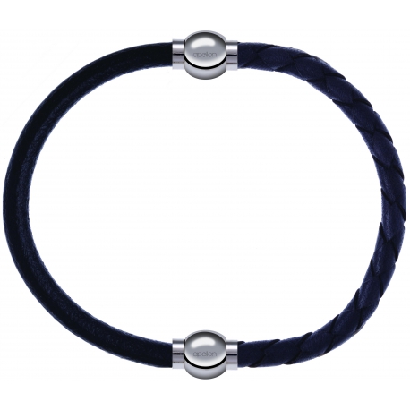 Apollon - Collection MiX - bracelet combinable cuir italien noir - 10,25cm + cuir tressé italien gris - 10,5cm