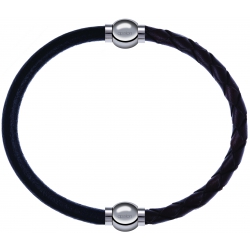 Apollon - Collection MiX - bracelet combinable cuir italien noir - 10,25cm + cuir tressé italien marron - 10,5cm