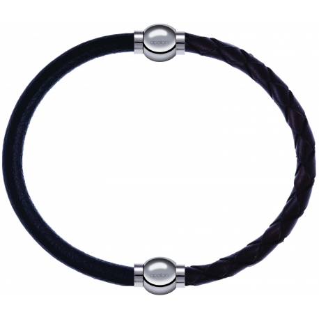 Apollon - Collection MiX - bracelet combinable cuir italien noir - 10,25cm + cuir tressé italien marron - 10,5cm