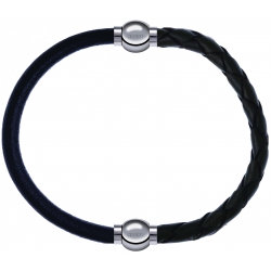 Apollon - Collection MiX - bracelet combinable cuir italien noir - 10,25cm + cuir tressé italien vert - 10,5cm