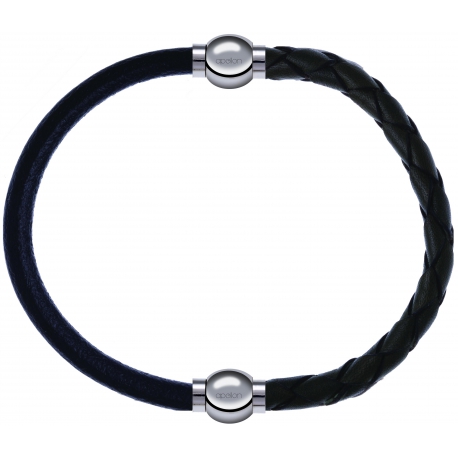 Apollon - Collection MiX - bracelet combinable cuir italien noir - 10,25cm + cuir tressé italien vert - 10,5cm
