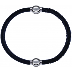 Apollon - Collection MiX - bracelet combinable cuir italien noir - 10,25cm + cuir tressé italien noir - 10,5cm