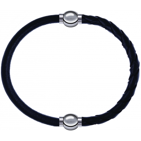 Apollon - Collection MiX - bracelet combinable cuir italien noir - 10,25cm + cuir tressé italien noir - 10,5cm