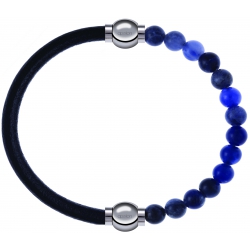 Apollon - Collection MiX - bracelet combinable cuir italien noir - 10,25cm + sodalite 6mm - 10,25cm