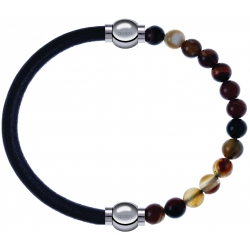 Apollon - Collection MiX - bracelet combinable cuir italien noir - 10,25cm + agate marron 6mm - 10,25cm