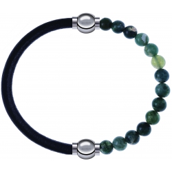 Apollon - Collection MiX - bracelet combinable cuir italien noir - 10,25cm + agate verte mousse 6mm - 10,25cm