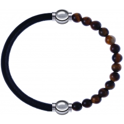 Apollon - Collection MiX - bracelet combinable cuir italien noir - 10,25cm + oeil de tigre 6mm - 10,25cm