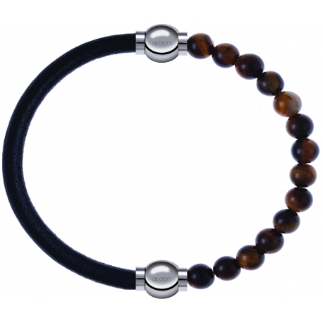 Apollon - Collection MiX - bracelet combinable cuir italien noir - 10,25cm + oeil de tigre 6mm - 10,25cm