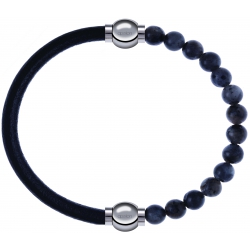 Apollon - Collection MiX - bracelet combinable cuir italien noir - 10,25cm + labradorite 6mm - 10,25cm