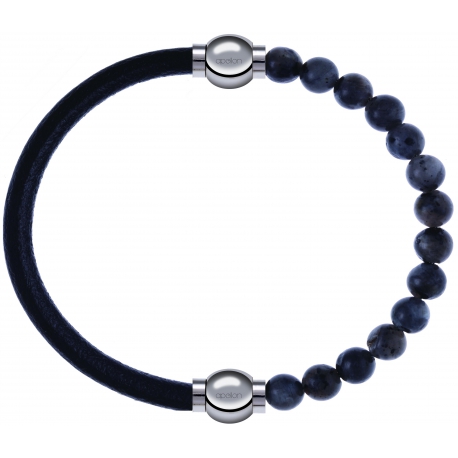 Apollon - Collection MiX - bracelet combinable cuir italien noir - 10,25cm + labradorite 6mm - 10,25cm