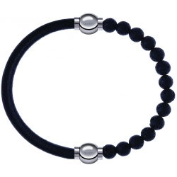 Apollon - Collection MiX - bracelet combinable cuir italien noir - 10,25cm + pierre de lave 6mm - 10,25cm