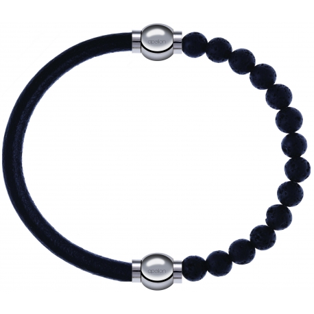 Apollon - Collection MiX - bracelet combinable cuir italien noir - 10,25cm + pierre de lave 6mm - 10,25cm