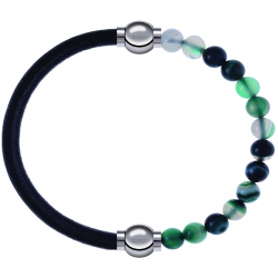 Apollon - Collection MiX - bracelet combinable cuir italien noir - 10,25cm + agate indienne teintée 6mm - 10,25cm