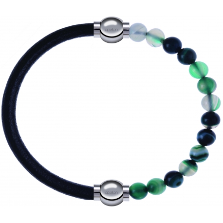 Apollon - Collection MiX - bracelet combinable cuir italien noir - 10,25cm + agate indienne teintée 6mm - 10,25cm