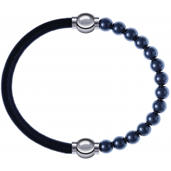 Apollon - Collection MiX - bracelet combinable cuir italien noir - 10,25cm + hématite 6mm - 10,25cm