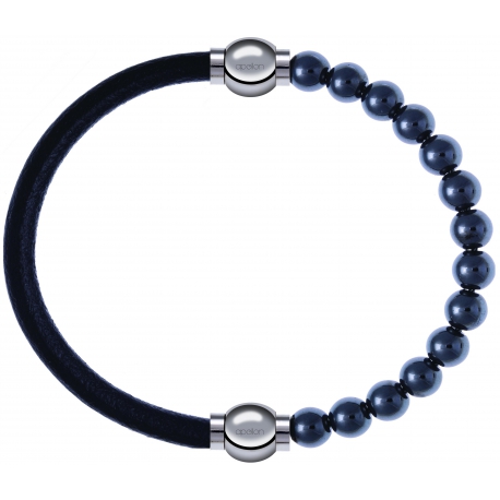 Apollon - Collection MiX - bracelet combinable cuir italien noir - 10,25cm + hématite 6mm - 10,25cm