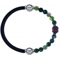 Apollon - Collection MiX - bracelet combinable cuir italien noir - 10,25cm + agate verte 6mm - Bouddha - 10cm