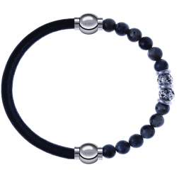 Apollon - Collection MiX - bracelet combinable cuir italien noir - 10,25cm + sodalite 6mm - 10cm