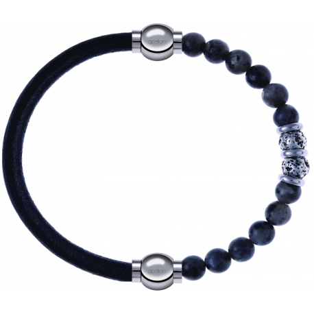 Apollon - Collection MiX - bracelet combinable cuir italien noir - 10,25cm + sodalite 6mm - 10cm