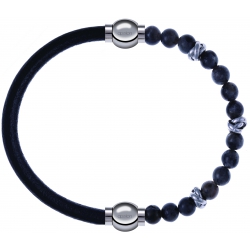 Apollon - Collection MiX - bracelet combinable cuir italien noir - 10,25cm + labradorite 6mm - 10cm