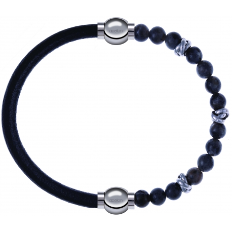 Apollon - Collection MiX - bracelet combinable cuir italien noir - 10,25cm + labradorite 6mm - 10cm