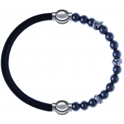 Apollon - Collection MiX - bracelet combinable cuir italien noir - 10,25cm + hématite 6mm - 10cm