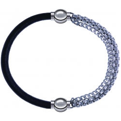 Apollon - Collection MiX - bracelet combinable cuir italien noir - 10,25cm + chaines - 10,25cm
