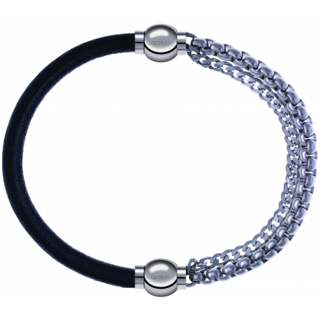 Apollon - Collection MiX - bracelet combinable cuir italien noir - 10,25cm + chaines - 10,25cm