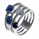 Bague argent rhodié 5g - calcédoine - quartz bleu - sodalite - zircons - T50 à 60