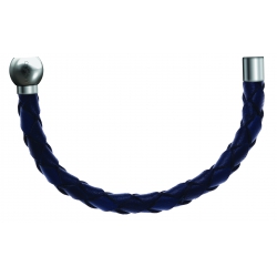 Bracelet combinable - Moitié - cuir tressé italien bleu - diamètre 5mm - longueur 10,5cm
