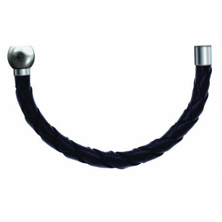 Bracelet combinable - Moitié - cuir tressé italien noir - diamètre 5mm - longueur 10,5cm