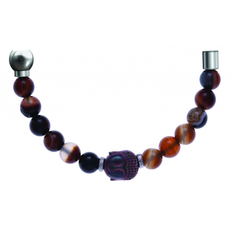 Bracelet combinable - Moitié - agate marron 6mm - composants acier boudha - longueur 10cm