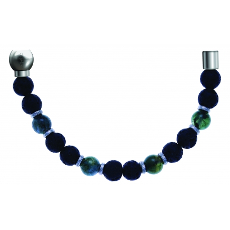 Bracelet combinable - Moitié - agate verte - pierre de lave 6mm - composants acier - longueur 10,75cm