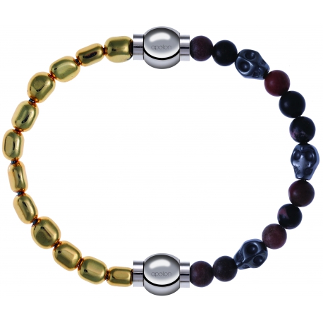 Apollon - Collection MiX Femme - hématite doré - diamètre 6mm - longueur 9,25cm + rhodonite - composants acier - longueu…