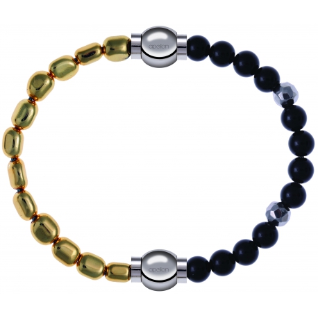 Apollon - Collection MiX Femme - hématite doré - diamètre 6mm - longueur 9,25cm + onyx - composants acier - longueur 9,2…