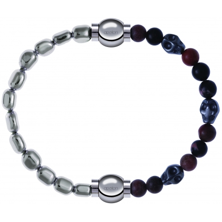 Apollon - Collection MiX Femme - hématite - diamètre 6mm - longueur 9,25cm + rhodonite - composants acier - longueur 9,2…